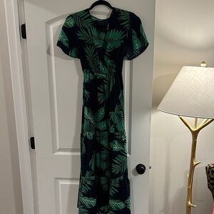 SHEIN Navy and Green Tropical Maxi Dress Resort Vacation Beach Modest